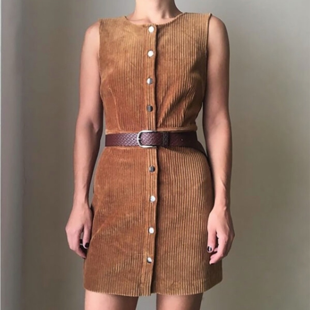 Mango Brown Corduroy Button-Down Mini Dress